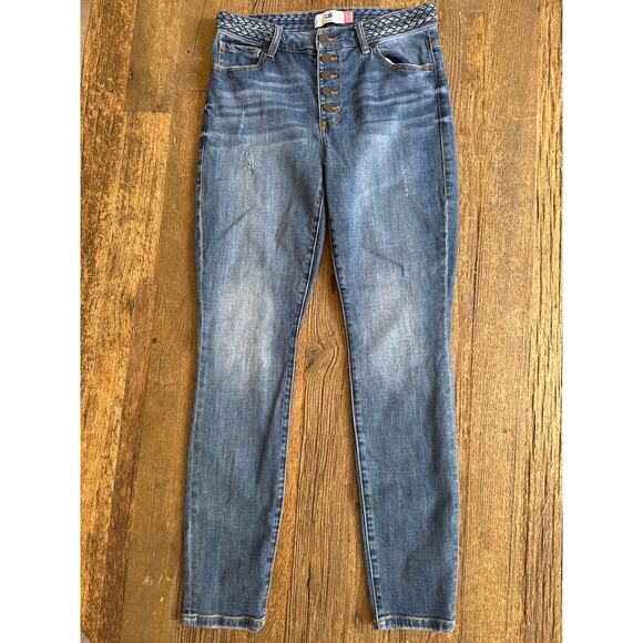 Cabi Mia Button Fly Skinny Braided Waistband Jeans - Picture 2 of 7